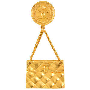 CHANEL Authentic Gold Logo Brooch